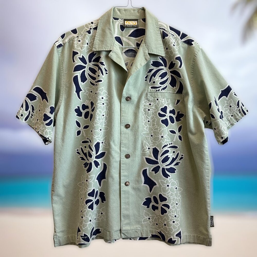 Vintage Gotcha‎ Surf Shirt Mens L Green Floral Aloha Y2K Skate Style